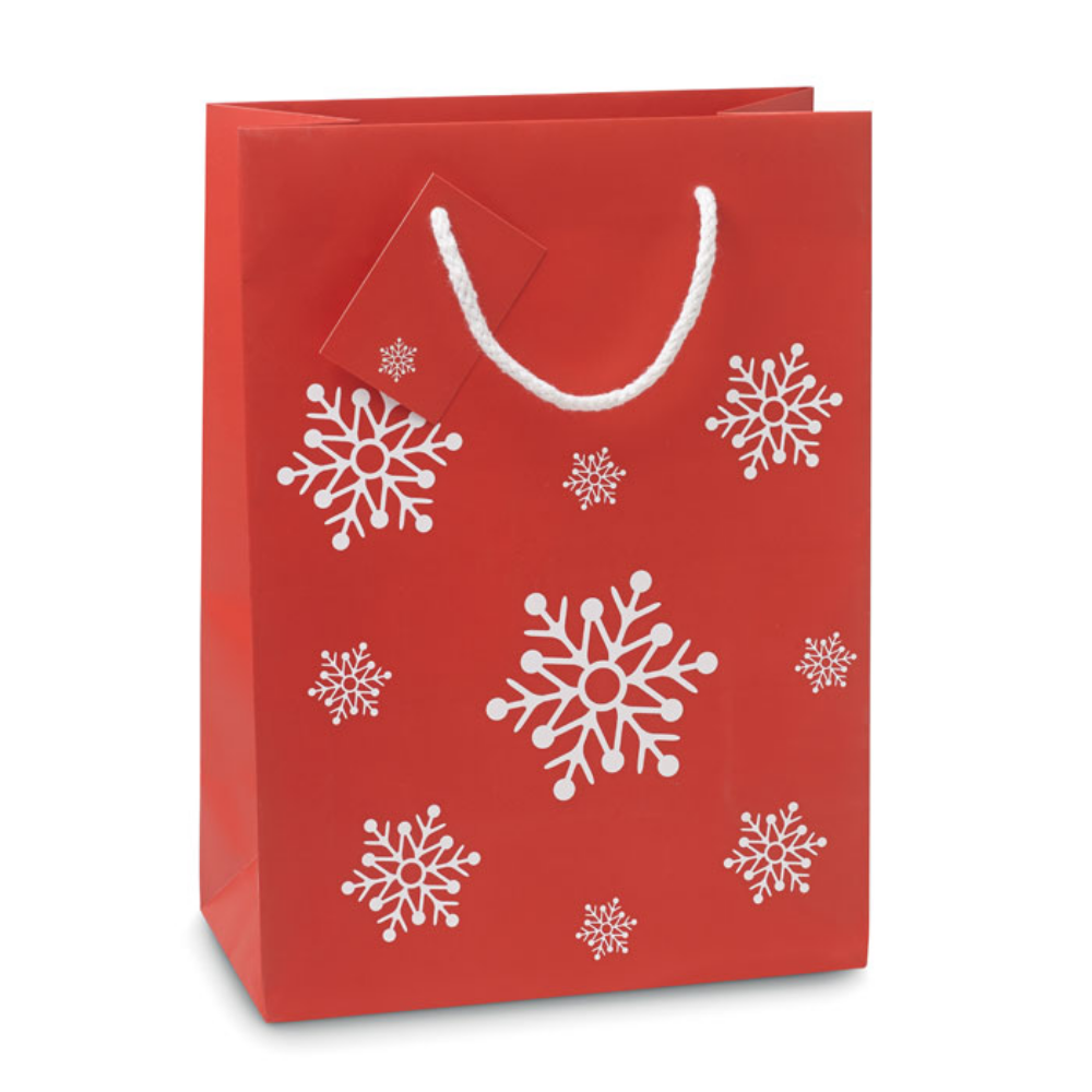 Sacchetto regalo di carta di dimensioni medie con motivo fiocchi di neve e tag - Rufina