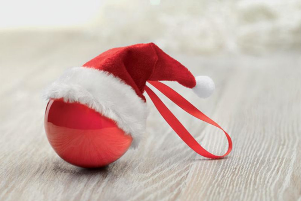 Boule de Noël avec bonnet dans sa boîte personnalisée - Zaprinta France