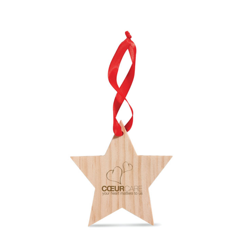 Star Shaped Wooden Hanger with Red Ribbon - Rawtenstall