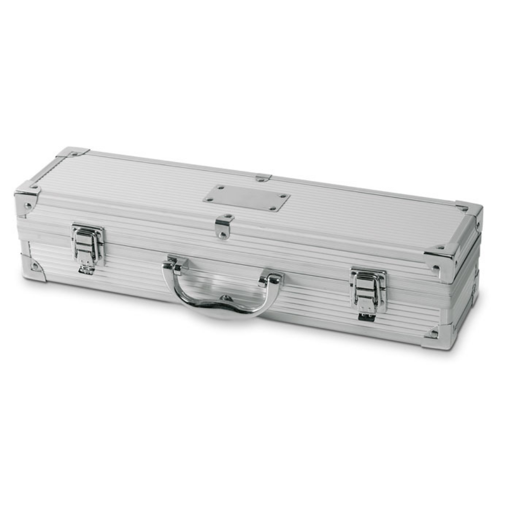 Valigia in Alluminio con Attrezzi per BBQ in Acciaio Inossidabile - Pertica Alta