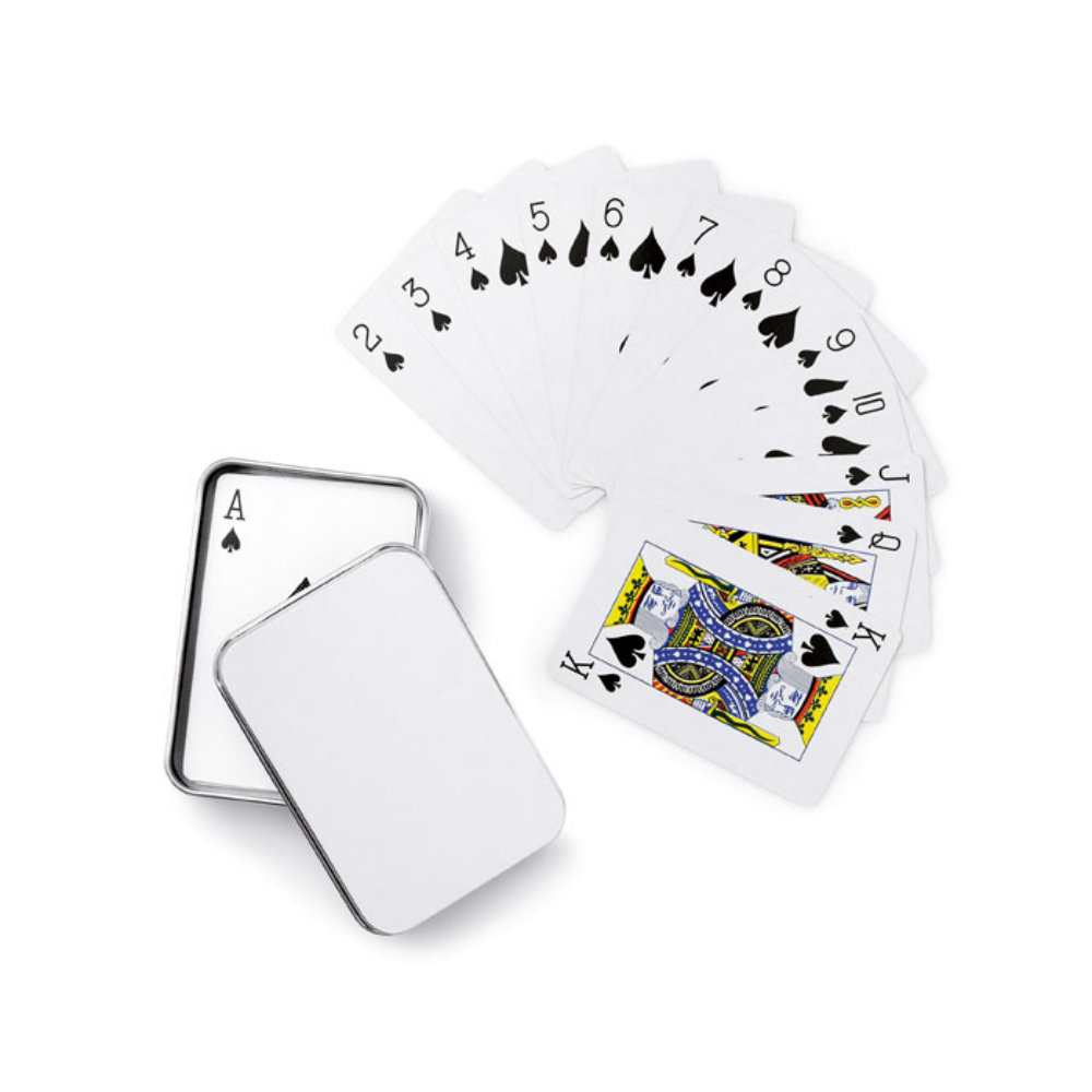This is a classic playing cards set that comes in a silver tin box. - Huish Episcopi