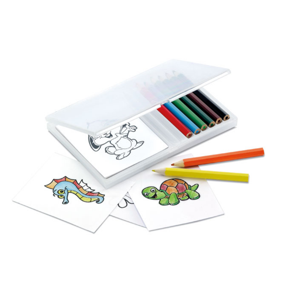 Set de coloreado con lápices de madera y dibujos en papel - Monterde