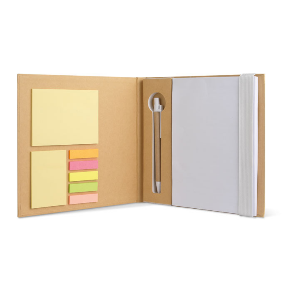 Cuaderno con Cubierta de Cartón Reciclado con Notas Adhesivas y Bolígrafo - Toques