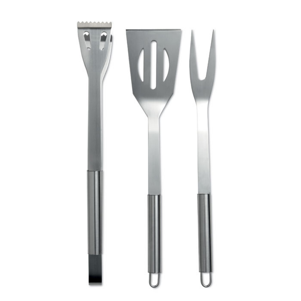 A set of stainless steel barbecue tools in a nonwoven pouch - Barnston