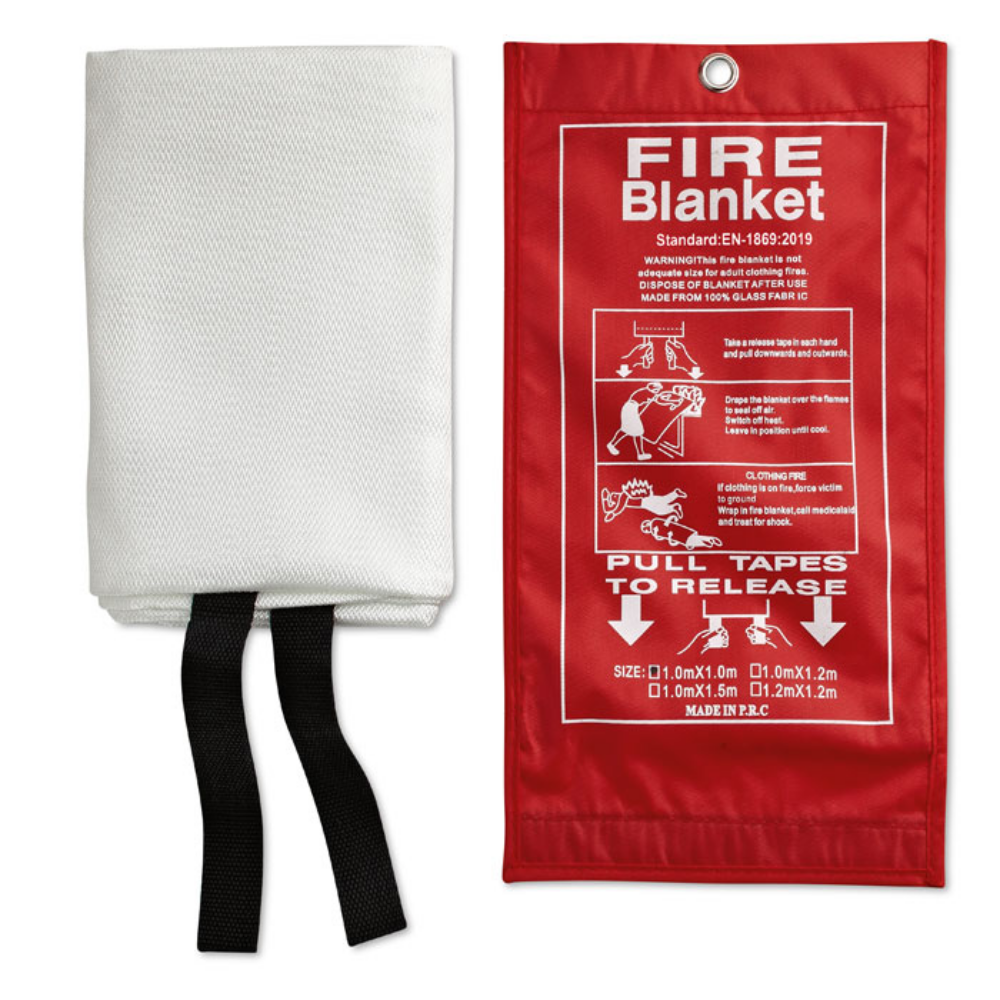 This is a fire blanket made of glass fiber material and conveniently housed in a PVC pouch for easy storage. It's a product line known as 'Little Hope'. This fire blanket is designed for extinguishing small fires at their onset, ultimately aimed at promoting safety in emergency situations. - Llanidloes