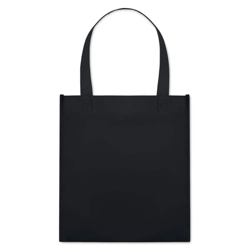 A shopping bag made from nonwoven material that has been heat sealed for durability. It comes with short handles for easy carrying. - Skipton
