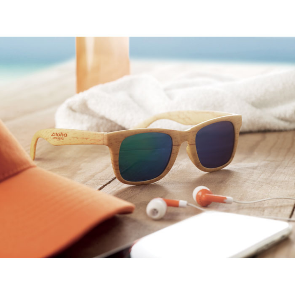 Classic Wooden Look Mirrored Sunglasses - Solihull