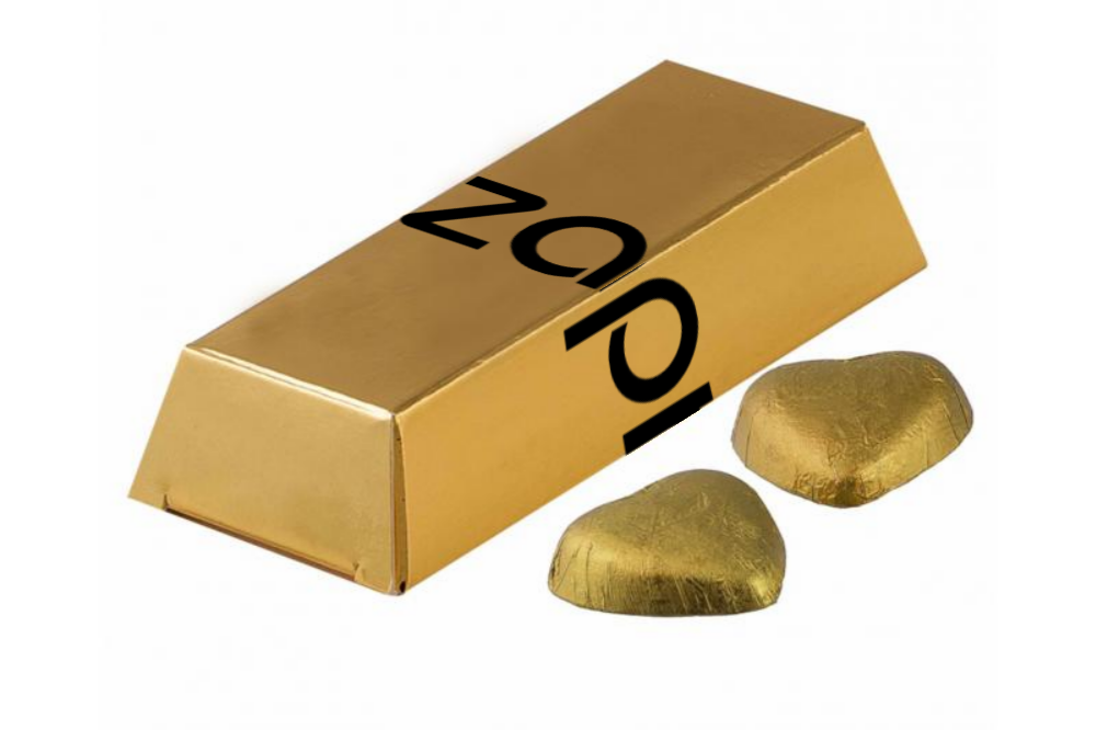Mini-Goldbarren mit Rundum-Druck und 4 Schokoladenherzen - Sankt Georgen