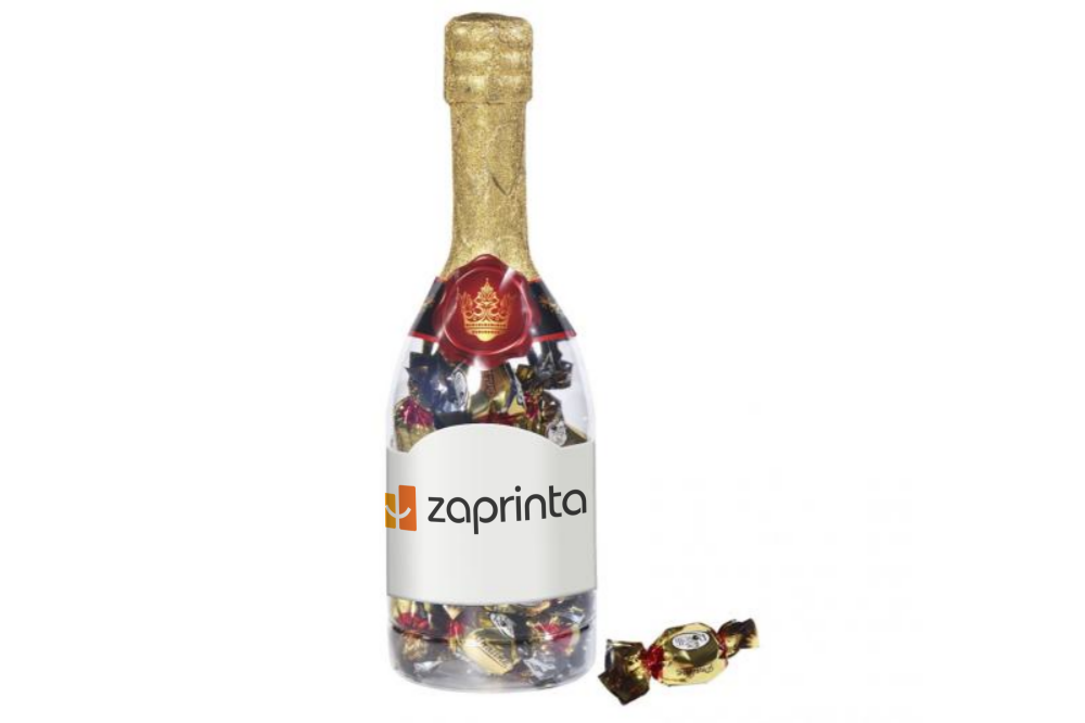 Bouteille de champagne personnalisée avec bonbons au chocolat - Onyx - Zaprinta Belgique