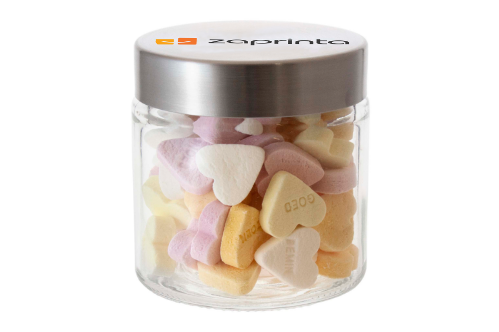 A glass jar with a stainless steel lid, filled with marshmallows - Padstow