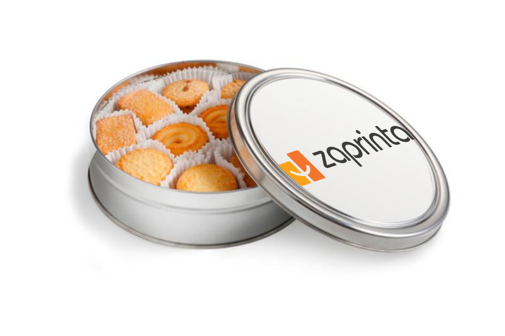 Cookies in a silver tin with a full-color label - Bray
