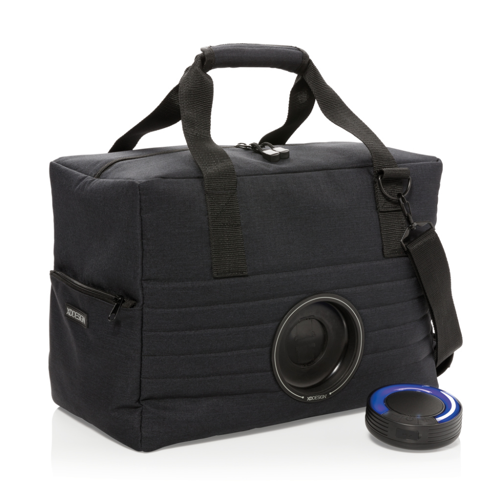 A cooler bag that features a detachable waterproof wireless speaker and LED - Bebington