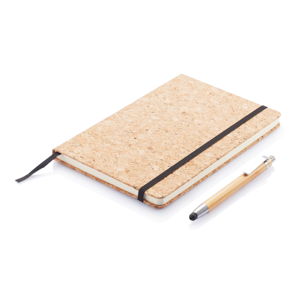 Cahier A5 en liège avec stylo en bambou et stylet Idalina