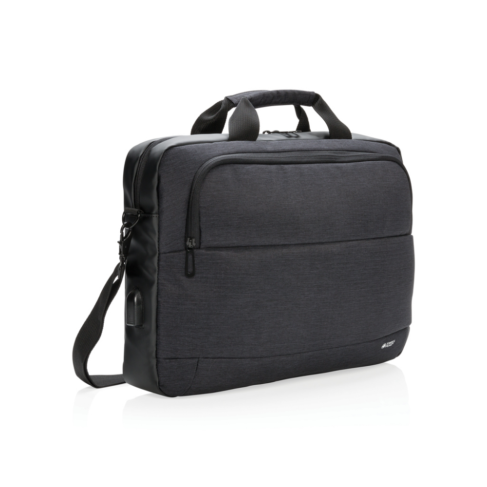 Two Tone Polyester Laptop Bag with USB Charging Port - North Baddesley