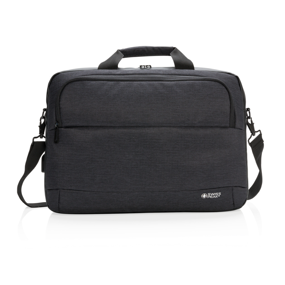 Two Tone Polyester Laptop Bag with USB Charging Port - North Baddesley