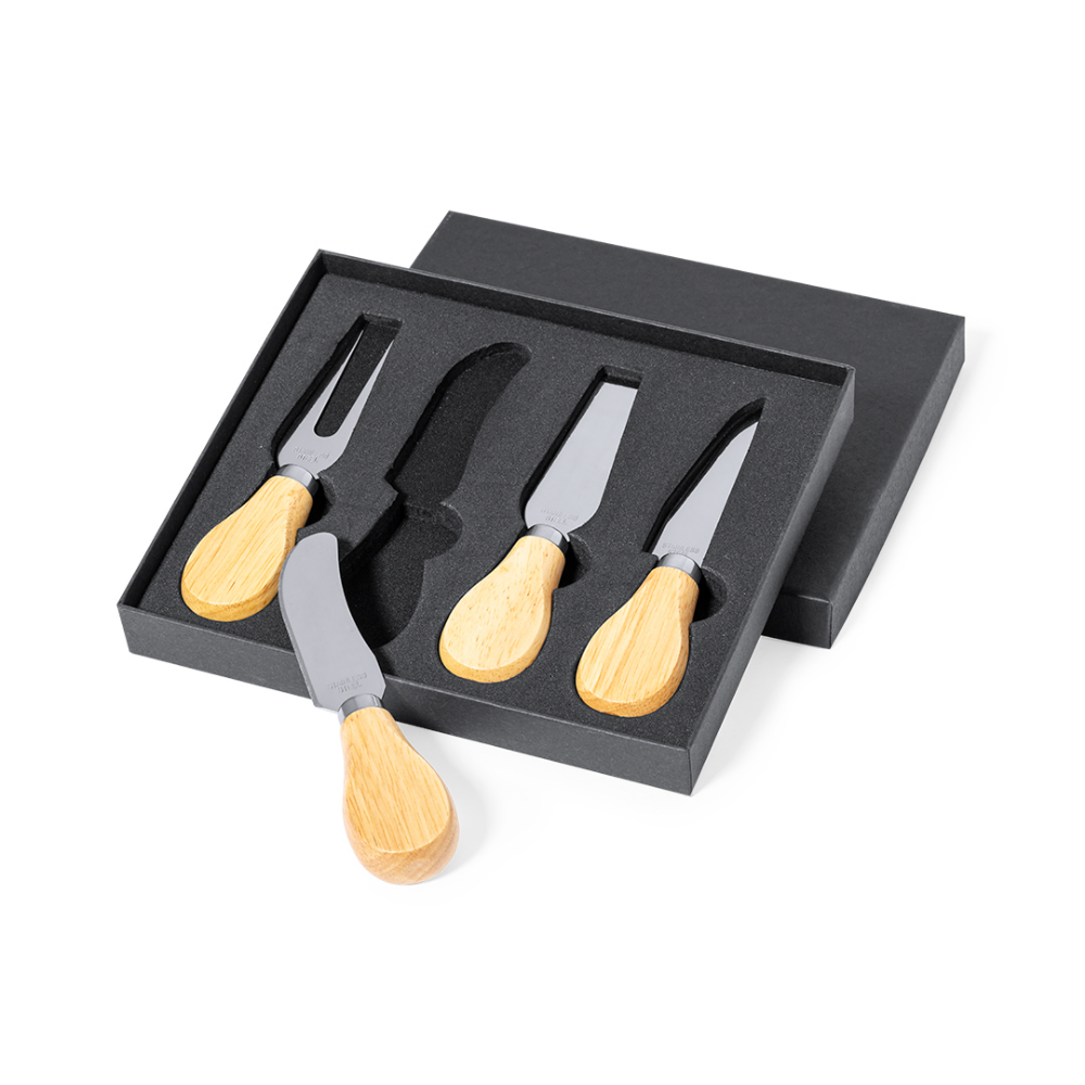 Stainless Steel Cheese Utensil Set with Natural Wood Handle - Aboyne