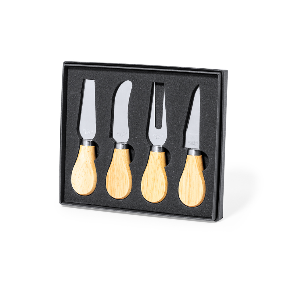 Set di utensili per formaggio in acciaio inossidabile con manico in legno naturale - Travagliato
