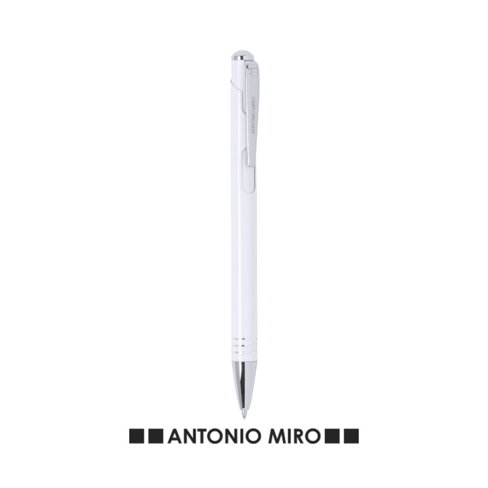 This is an elegantly designed ball pen by Antonio Miró. It has a soft aluminum exterior which adds to its sophistication. The pen perfectly combines style and function, making it a great addition to any office or school supplies. - Stockport