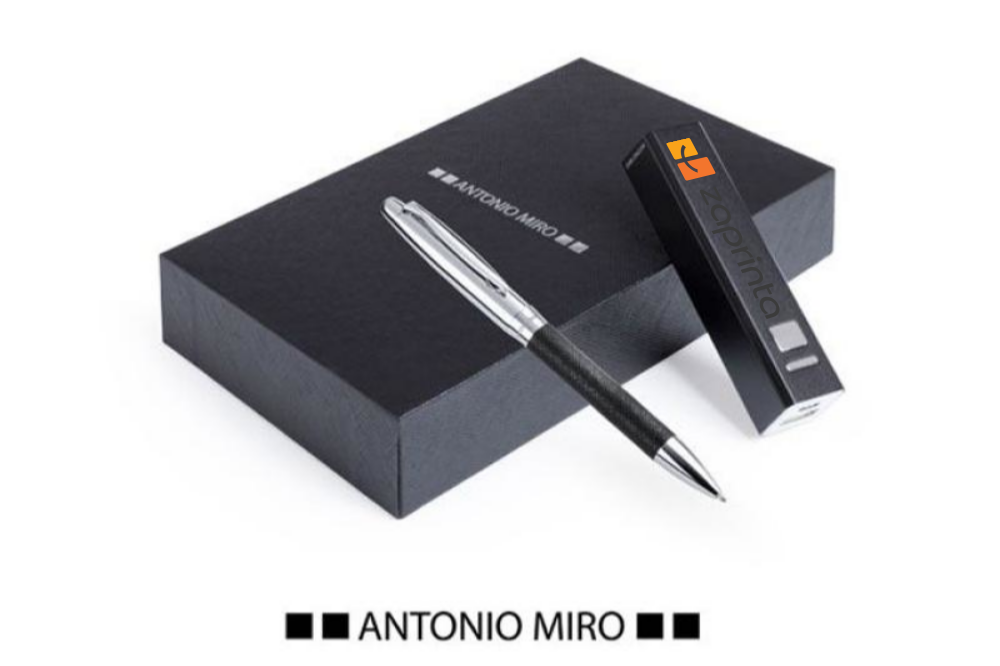 Kugelschreiber Set bedrucken mit Powerbank Antonio Miró - Ema