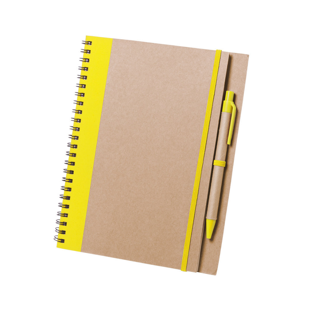 Ring notebook made of bicolor recycled cardboard, comes with a matching ball pen - Kingswinford