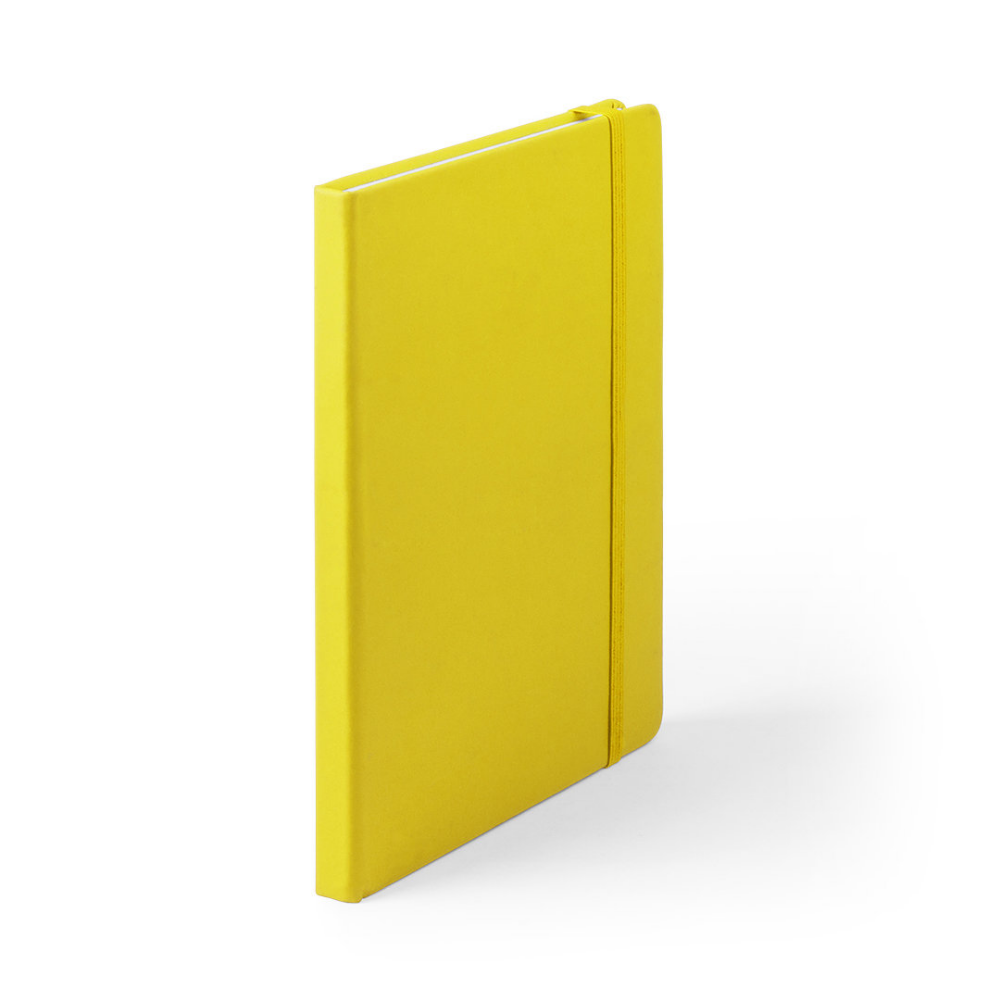 A notepad covered in soft-touch PU leather, equipped with an elastic band and a fabric bookmark - Godmanstone