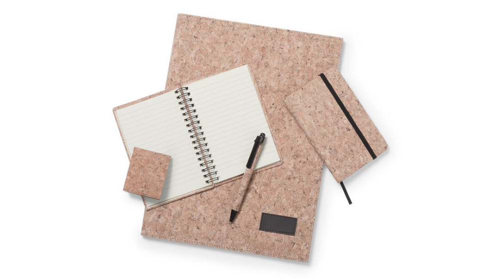 A folder made of natural cork with a soft touch exterior and PU leather interior - Market Drayton