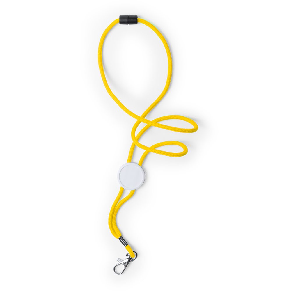 A lanyard made of polyester that features a detachable snap closure and a metal carabiner - Ibberton