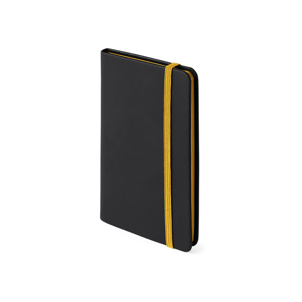 Soft Touch Black PU Notepad with Colorful Side and Fabric Bookmark - Cromer
