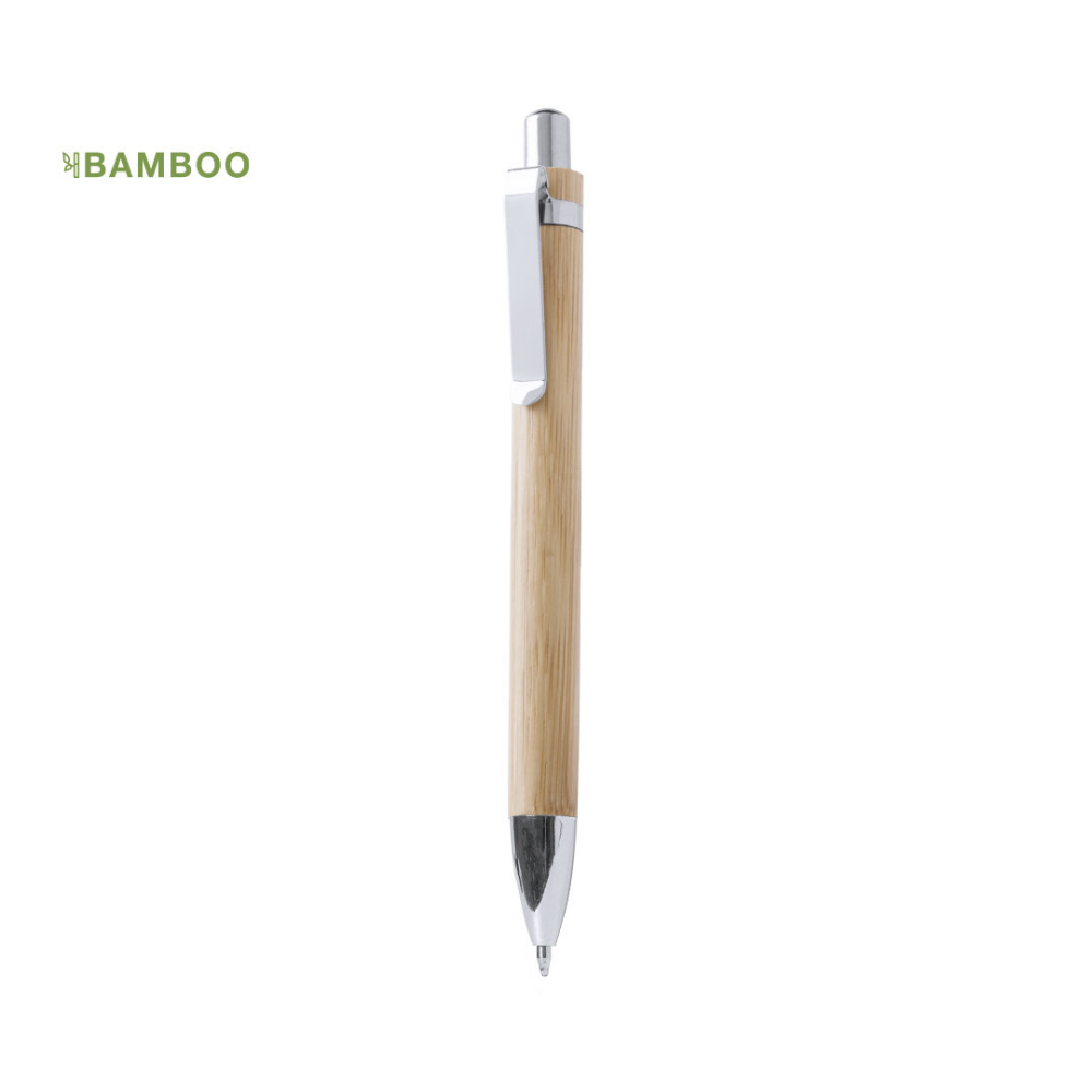 An elegant bamboo ballpoint pen with push-up mechanism and blue ink - Liverpool Airport
