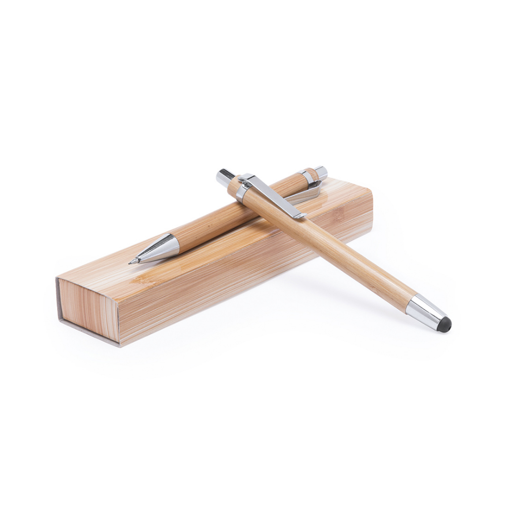 Set di penna a sfera e matita meccanica in legno di bamboo con finitura metallica - Palestro