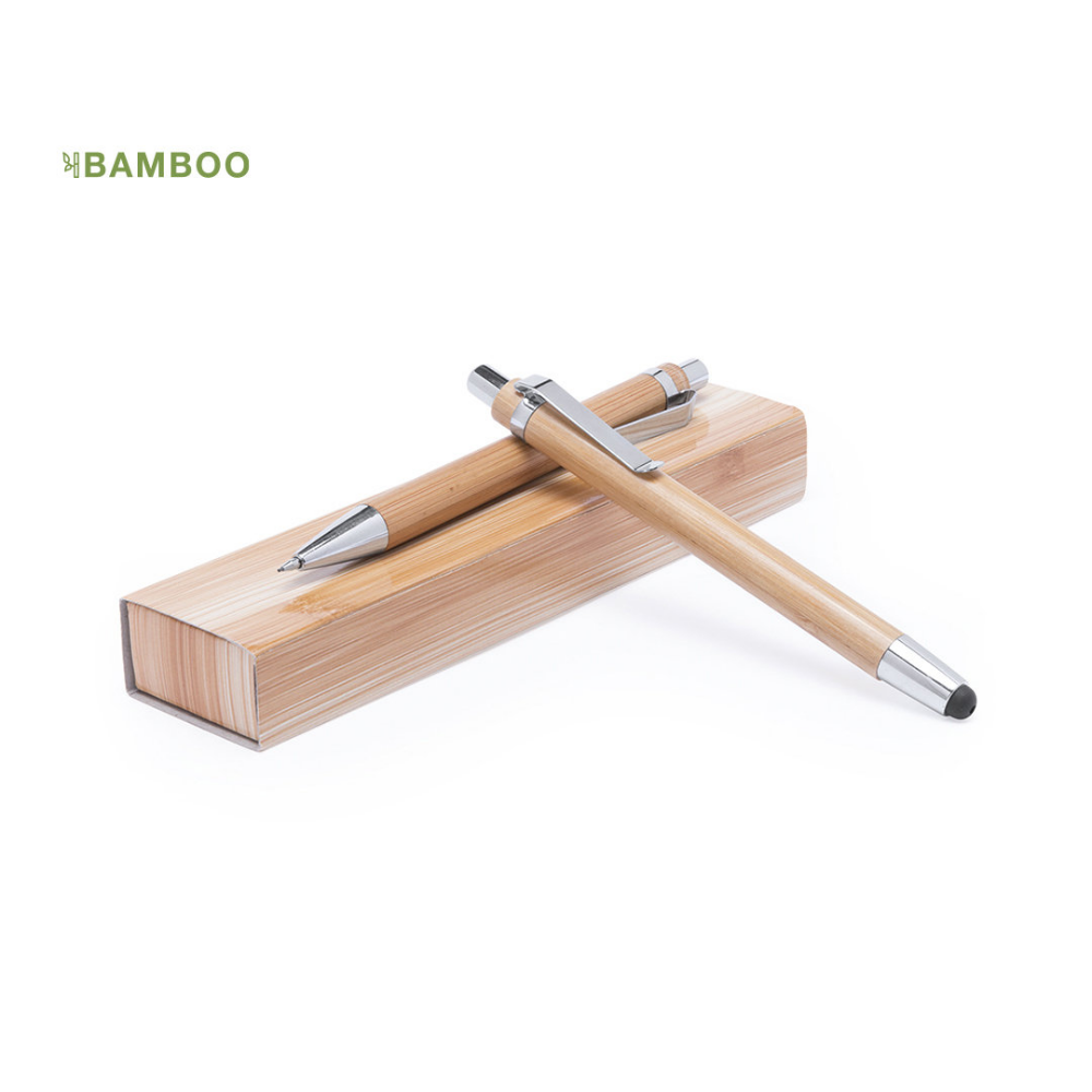 Set mit Kugelschreiber und Druckbleistift bedrucken ökologisch Bambus - Chika