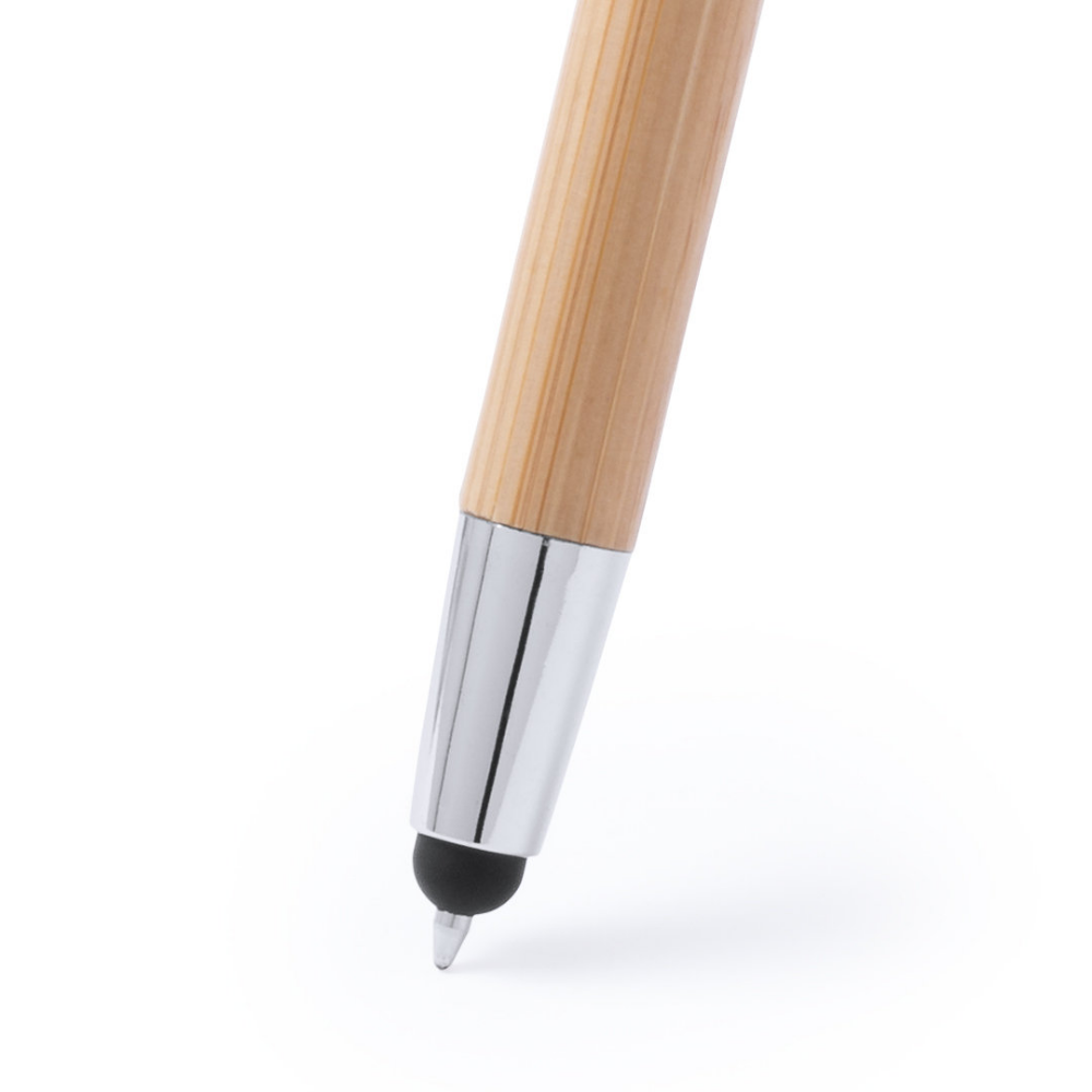 Un conjunto que contiene un bolígrafo y un lápiz mecánico, ambos con acabado de madera de bambú y metálico. - Coldred - Alella
