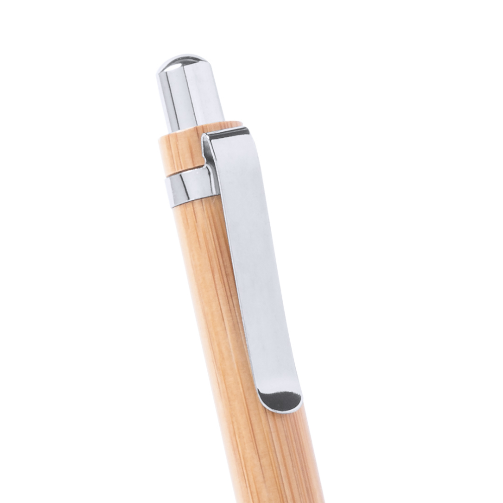 A set that contains a ball pen and mechanical pencil, both of which have a bamboo wood and metallic finish. - Coldred