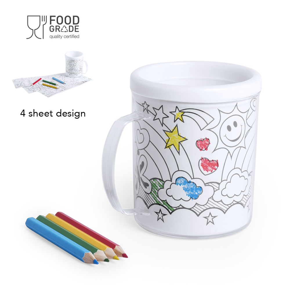 A mug that comes with pencils for coloring - Disley