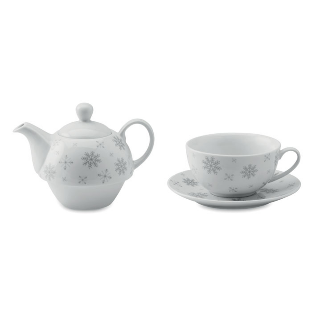 Snowflake Design Teapot and Ceramic Cup Set - Coldred