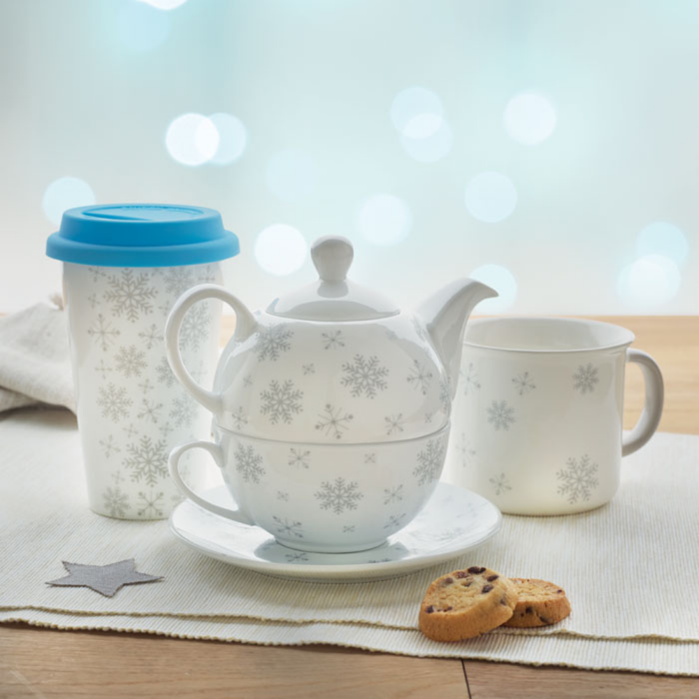 Snowflake Design Teapot and Ceramic Cup Set - Coldred