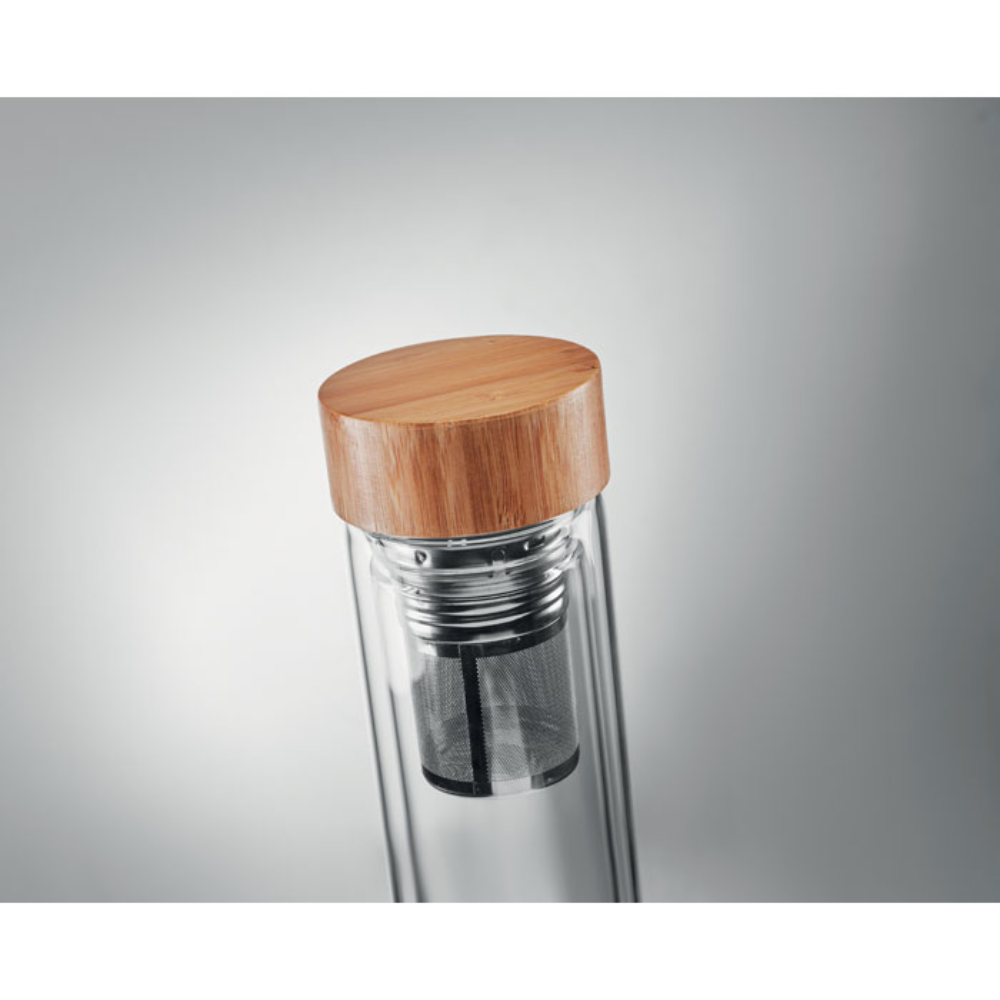 Botella de vidrio infusor de té con tapa de bambú - Palma 