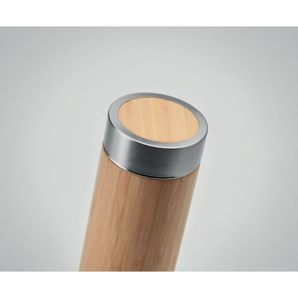 Personalisierte Thermosflasche aus Edelstahl in Bambusoptik, 400 ml - Noah