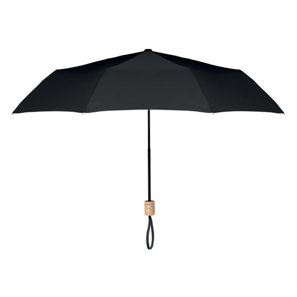Paraguas plegable de 21 pulgadas con apertura manual y mango de madera - Seva