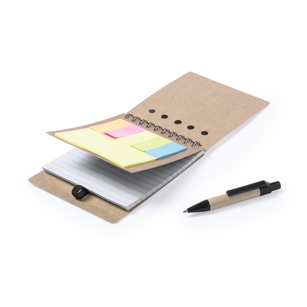 Petit bloc-note personnalisé avec stylo inclus, post-its et sticky notes 9,5x13,2x1,5 cm - Belo