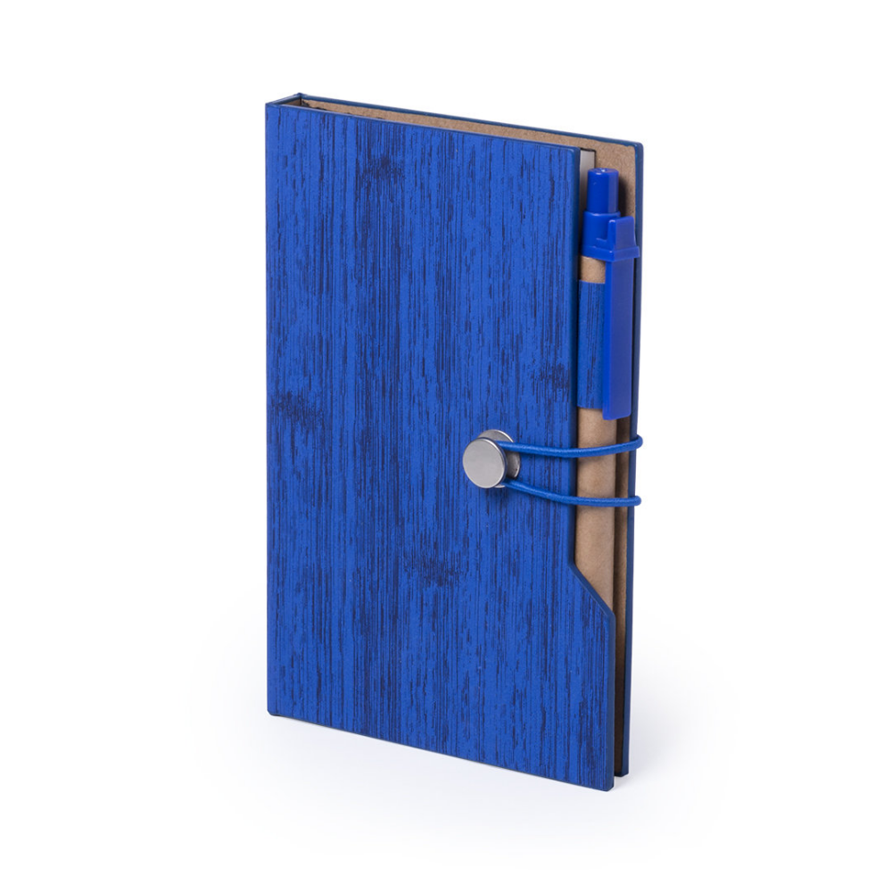 A notepad made from original wood-like PU material, complete with a recycled cardboard ball pen and sticky notes. - Banks