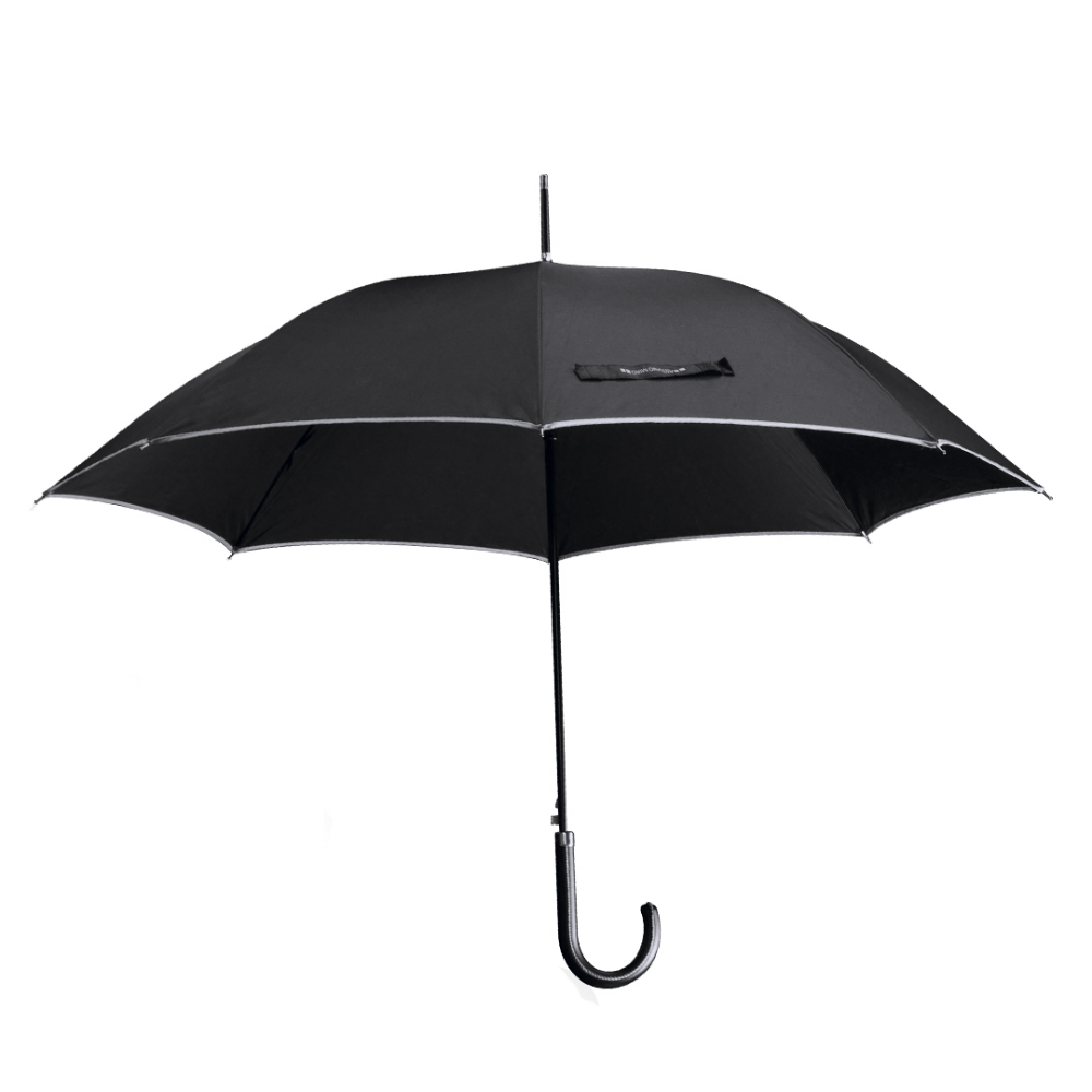 Regenschirm bedrucken schwarz mit Ledergriff 100 cm - Akajima