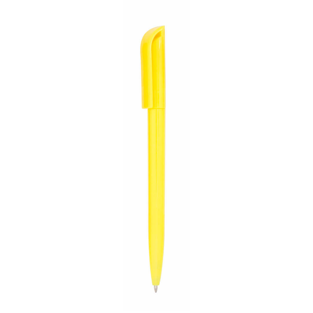 A ball pen with a twist mechanism and a bright solid color, including a flat clip - Long Eaton