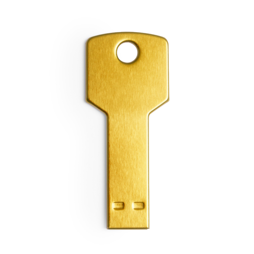 Clé USB en forme de clé avec une finition en aluminium brillant de 16 Go - Llangrannog