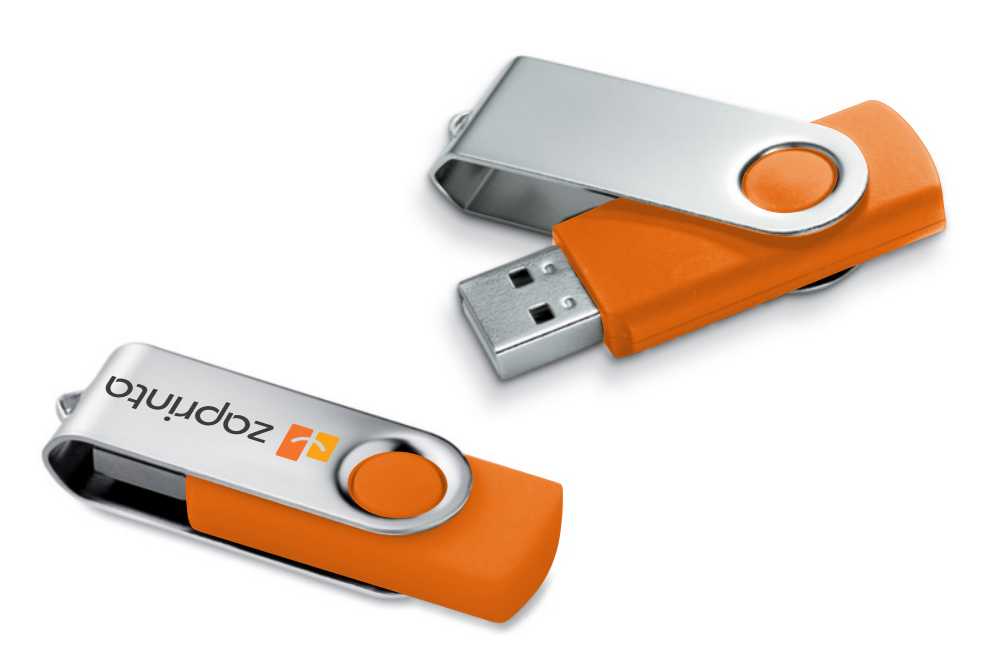 USB Stick bedrucken mit drehbarem Metalldeckel 16 GB - Sanddorn