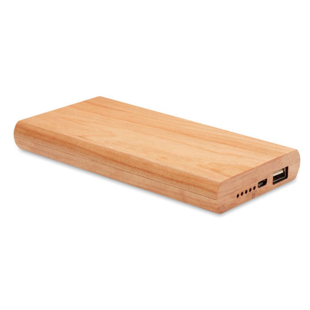 Power bank with a bamboo casing and a capacity of 4000mAh, inclusive of a USB cable and a Type C connector - Belper