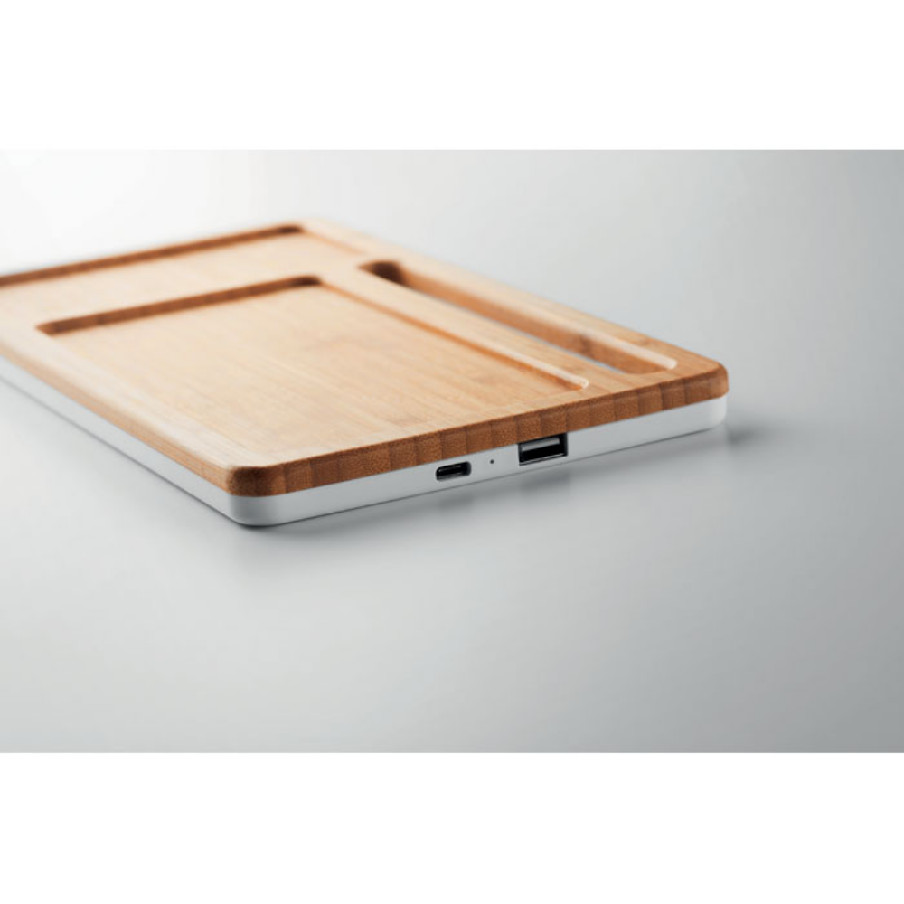 Bambusoberseiten-Drahtlosladegerät-Aufbewahrungsbox mit USB-Hub - Velburg 