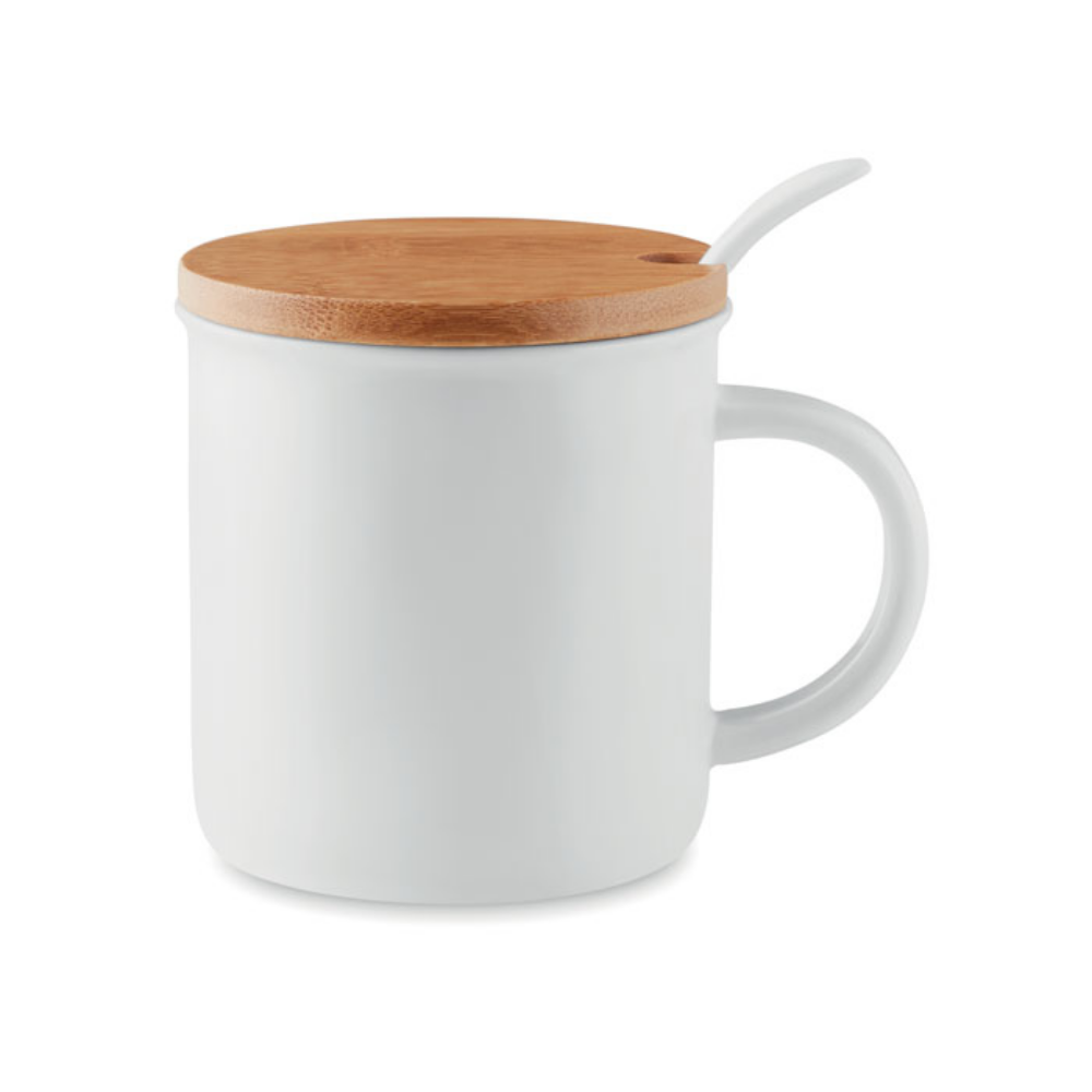 Porcelain Mug with Spoon and Bamboo Lid - Downe