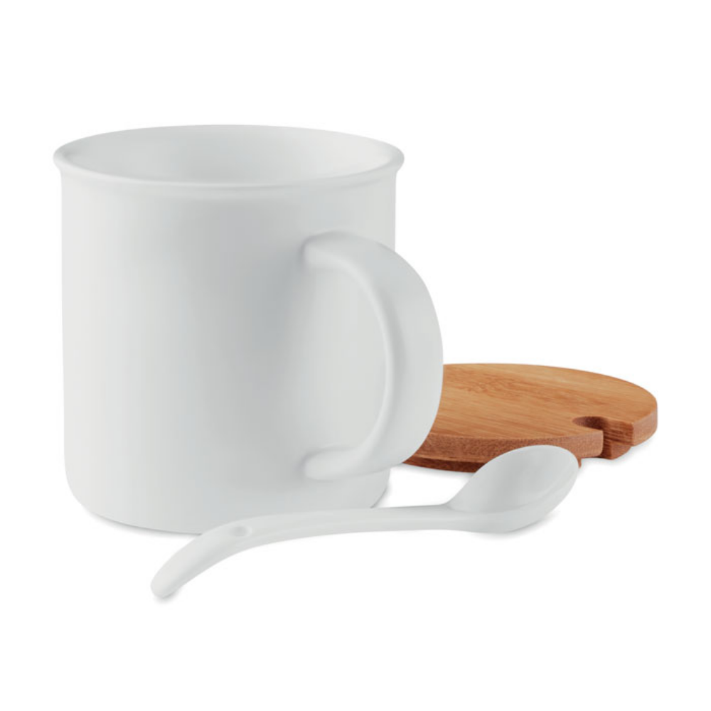 Porcelain Mug with Spoon and Bamboo Lid - Downe