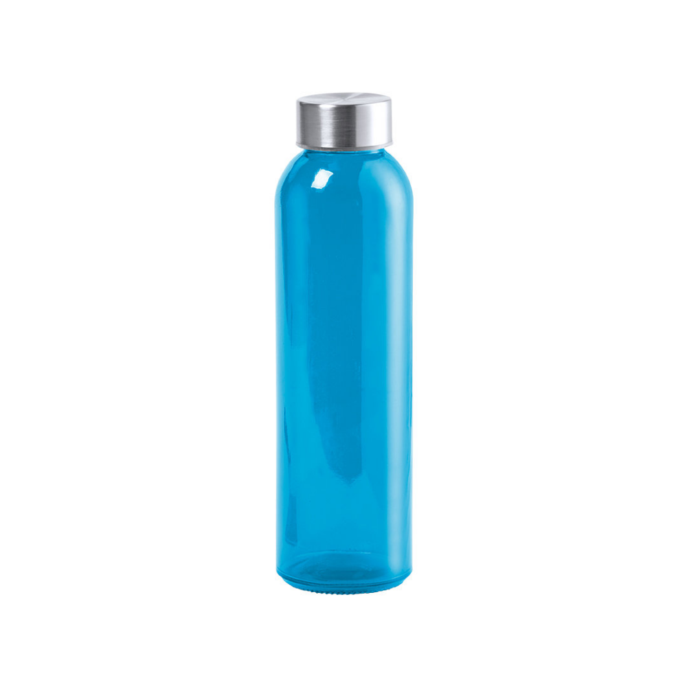 A water bottle that is made from crystal and is BPA-Free. It also comes with a stainless steel cap. - Guildford
